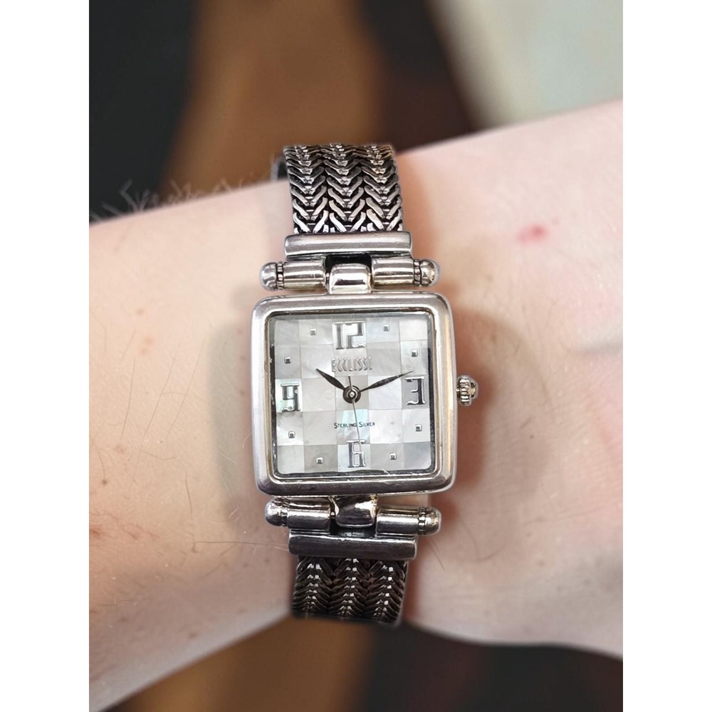 Ecclissi Sterling Silver 925 Mother of Pearl Mosaic Dial Bracelet Watch New Batt